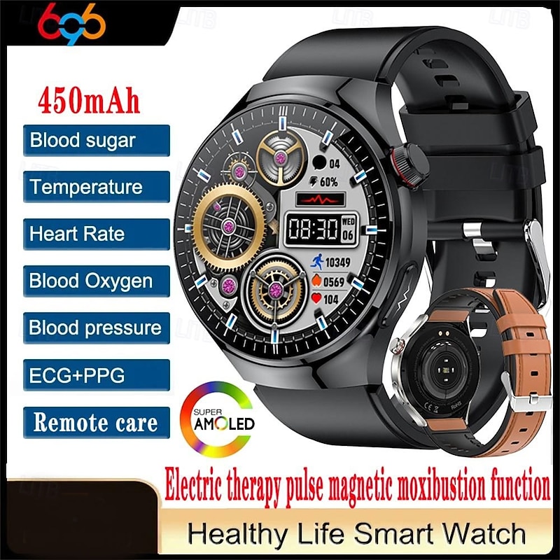 696 TK26 Smart Watch 1.43 inch Smartwatch Fitness Running Watch Bluetooth ECG+PPG Pedometer Call Reminder Compatible with Android iOS Women Men Hands-Free Calls Message Reminder IP 67 52mm Watch Case