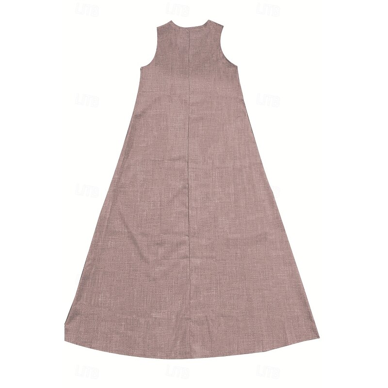 Women's Midi Dress Linen-Inspired Dresses Casual Dress Cotton Linen Dress Summer Dress Fashion Basic Vacation Daily Going out Regular Fit Plain Sleeveless V Neck Light Brown Khaki Light Blue Summer4