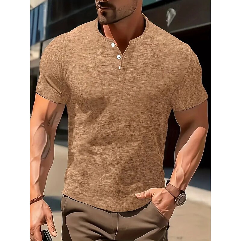 Men's Button T Shirt T Shirt Henley Shirt Tee Short Sleeve Henley Summer Solid / Plain Color Fashion Designer Fashion Vacation Street Going out Navy White Green Top Tee for Men4