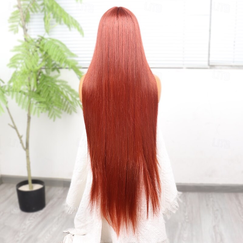 Synthetic Lace Wig Straight Style 38 inch Orange Middle Part 13x4x1 T Part Lace Front Wig Women's Wig Orange / White / Blue4