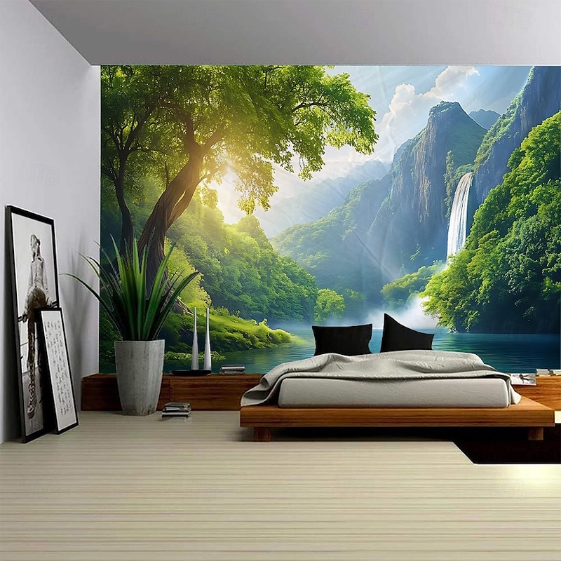 Natural Landscape Hanging Tapestry Mural Art Large-scale Tapestry Mural Decoration Photo Background Blanket Curtain Home Bedroom Living Room Decoration4
