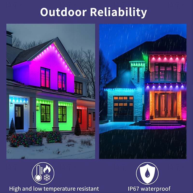 Permanent Outdoor Lights for House RGB 15M/10M LED String Lights Waterproof Smart LED Eaves Lights with App&Remote Controlfor ChristmasParty Daily Halloween and All Holiday DecorHouse Roof and Garden Lighting4