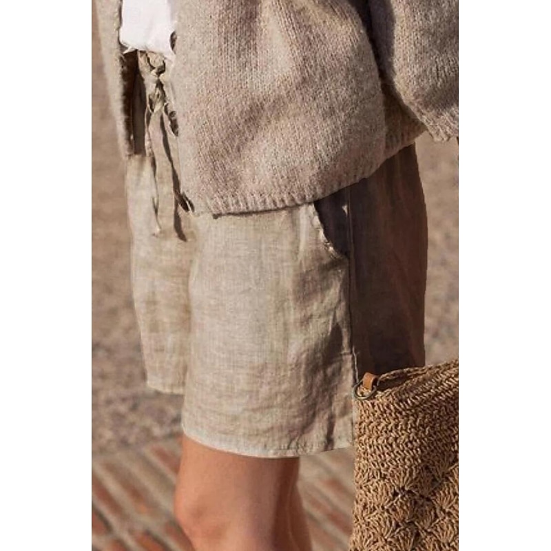 Women's Cotton Linen Shorts Shorts Slacks Streetwear Casual Short Natural Plain Pocket Breathability Soft Comfortable Micro-elastic Casual Daily Wear Grey Black White Khaki Summer Regular Fit2