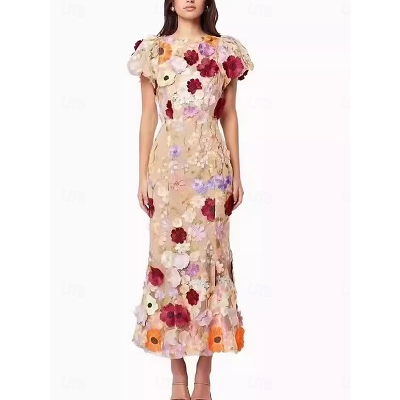 Mermaid Floral Embroidered Lace Dresses Elegant Dress Wedding Wedding Guest Ankle Length Short Sleeve Crew Neck Dress4