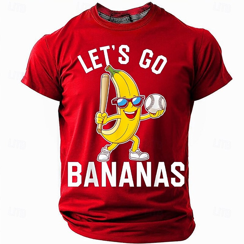 Men's Short Sleeve Graphic T-Shirt: 'LET'S GO BANANAS' Funny Baseball Banana Pun