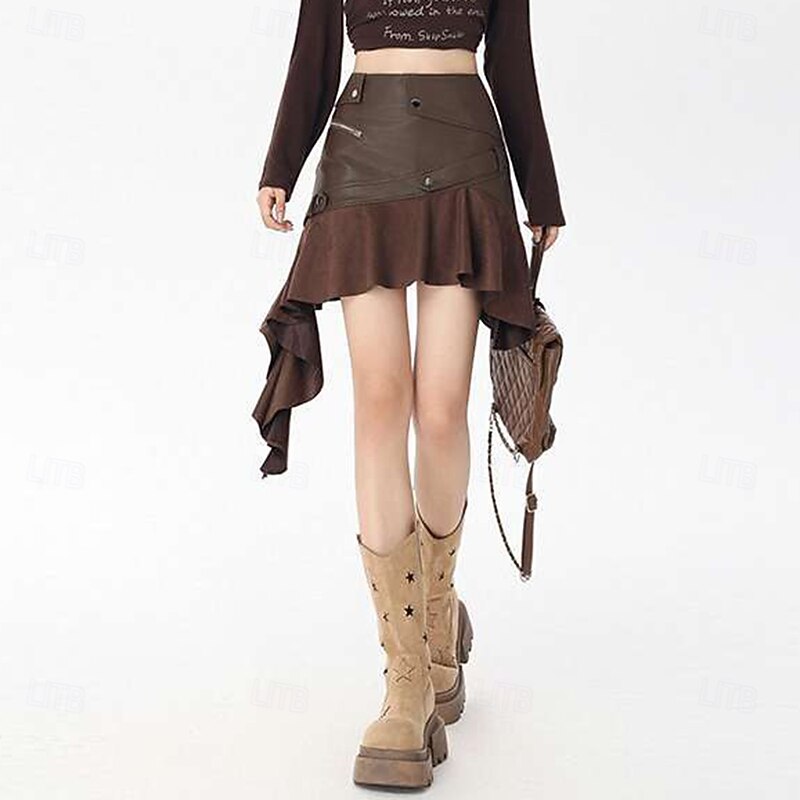 Retro Vintage Medieval Steampunk Mini Skirt Pirate Ruffle Asymmetric Hem Fancy Dress Women's Halloween Carnival Casual Daily Ren Faire Adults' Skirt4