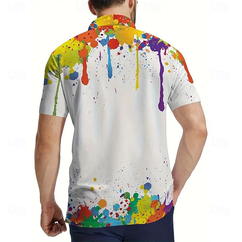 Men's Splash Ink Polo Short Sleeve Polo Shirts Collared Shirts Casual Outdoor Athleisure Daily Wear 3D Print Summer Spring Fall White Blue Purple2