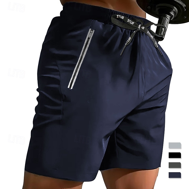 Men's Athletic Shorts Shorts Running Shorts Gym Shorts Sport Daily Quick Dry High Stretch Comfortable Pocket Drawstring Elastic Waist Letter Short Gymnatics Casual Activewear Black Navy Blue
