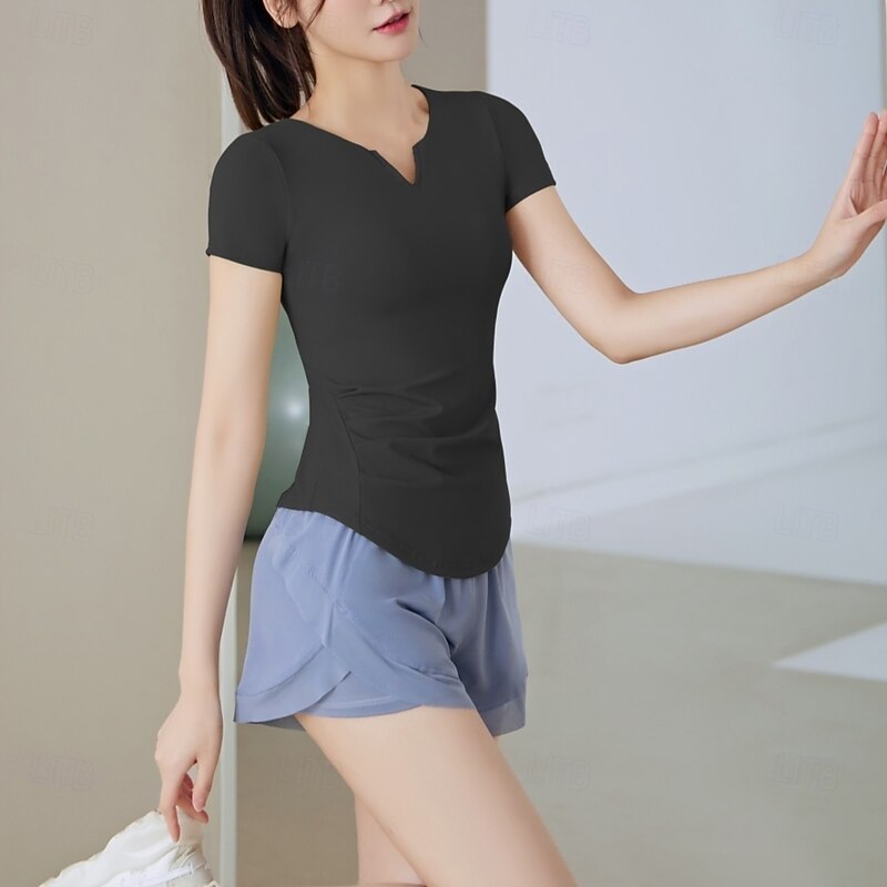Women's Running Shirt Short Sleeve Tee Tshirt Casual Athleisure V Neck Solid Colored Quick Dry Soft Breathable Gym Workout Walking Jogging Sportswear Activewear Black Light Green Blue4