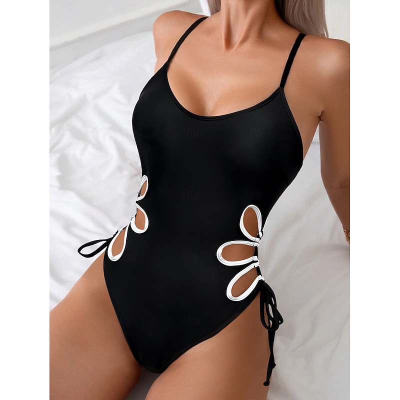 Women's Swimsuits One Piece Monokini Swimsuit Backless Tummy Control High Waist Slim Vacation Beach Wear Solid Color U Neck Sleeveless Bathing Suits