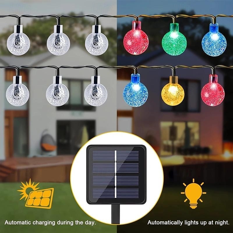 2 Pcs 5M-20Leds Outdoor Solar Lights Bubble Ball Light String Colorful Light Wedding Festival Christmas Halloween Dinner Party Camping Tent Atmosphere Decoration Light String4