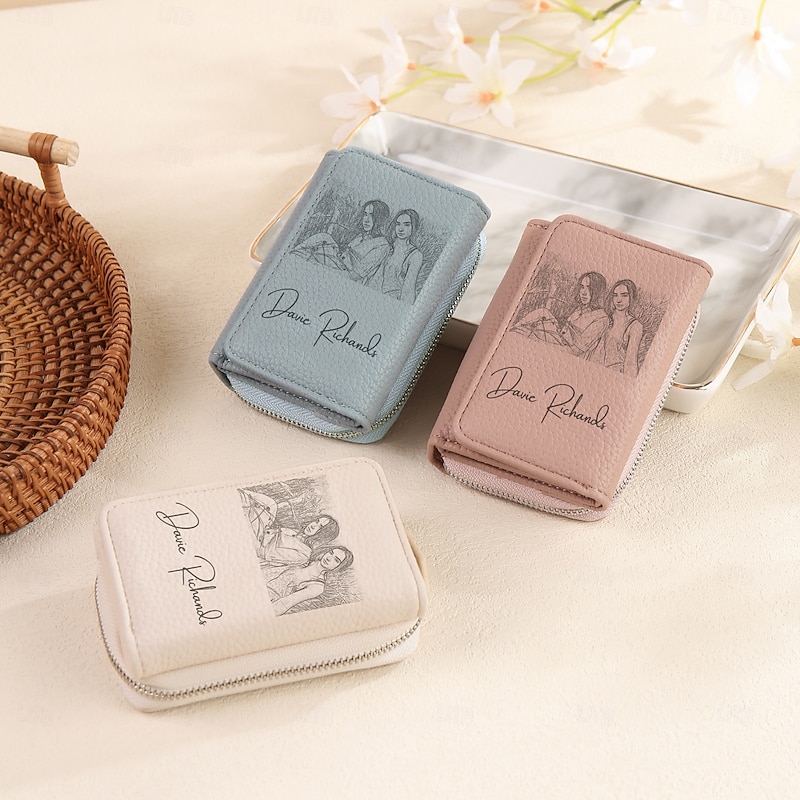 Personalized Photo Wallet Custom Best Gift for Mom – Engraved Leather Wallet with Name, Ideal for Mother's Day, Wedding, Anniversary, or Birthday