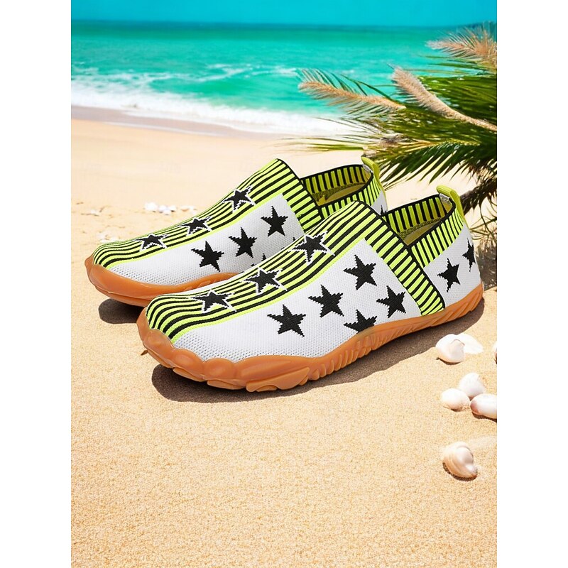 Women's Flats Flyknit Shoes Barefoot shoes Wide Fit Shoes Daily Independence Day Travel Star American Flag Contrast Color Flat Heel Round Toe Casual Comfort Minimalism Tissage Volant Loafer White2