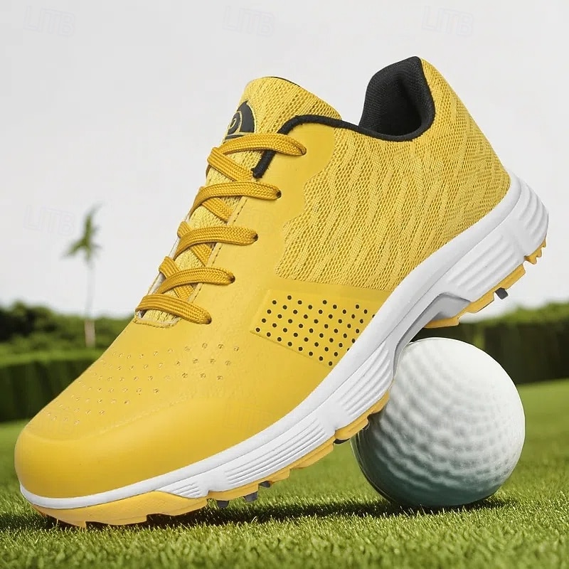 Men's Bright Yellow Golf Sneakers, Lightweight Design, Breathable Material for Summer Golf Outings3