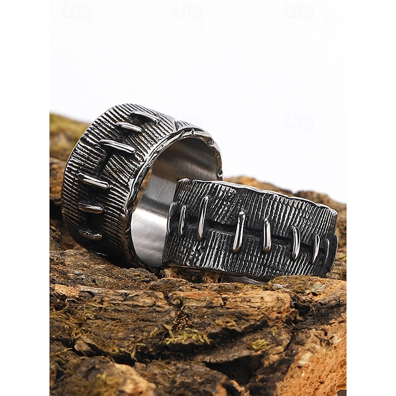 Mens Goth Punk Sewn Ring - Vintage Silver Ring for Biker, Rock and Halloween Fashion3