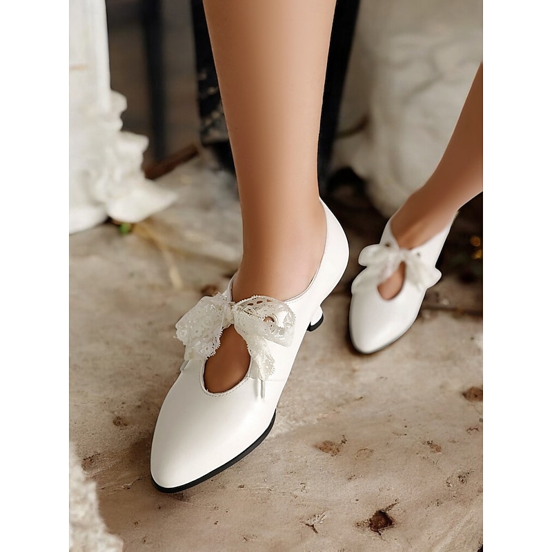 Women's Vintage White Lace-Up Heels – 1920s Victorian-Inspired Wedding Shoes with Elegant Lace Bow for Brides and Formal Events2