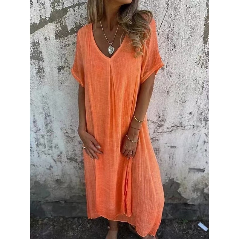 Women's Maxi Dress A Line Dress Solid Color Casual Outdoor Regular Fit Graphic Sleeveless V Neck Fuchsia Orange Dark Blue Gray Summer