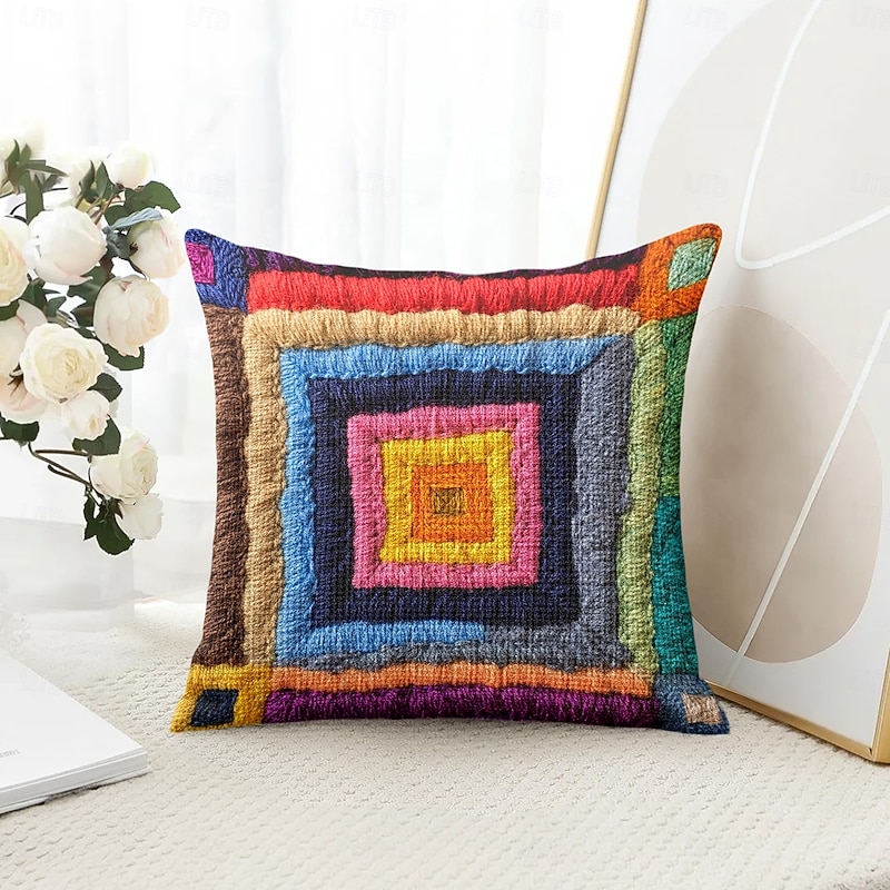 Geometric Quilting Decorative Toss Pillows Cover 1PC Soft Square Couch Cushion Case Pillowcase for Bedroom Livingroom Sofa Chair