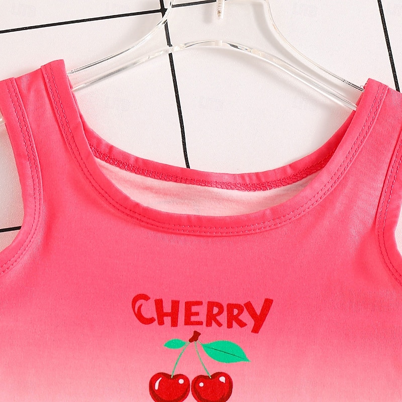 2 Pieces Toddler Girls' Cartoon Crewneck Clothing Set Set Sleeveless Fashion School 4-7 Years Summer Red3