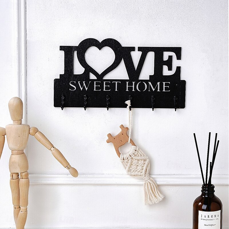 Wall-Mounted Letter Hook Rack – Novelty Wooden Panel with Metal Hooks for Keys, Cleaning Tools & Storage, Decorative Hanging Organizer for Bathroom, Kitchen & Pantry4