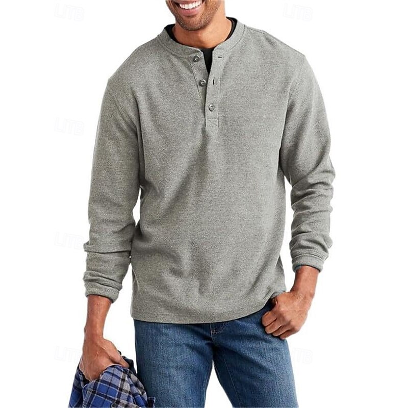 Men's Button T Shirt T Shirt Henley Shirt Tee Long Sleeve Henley Summer Spring Plain Fashion Designer Basic Buttons Vacation Street Going out Apricot Black Wine Top Tee for Men3