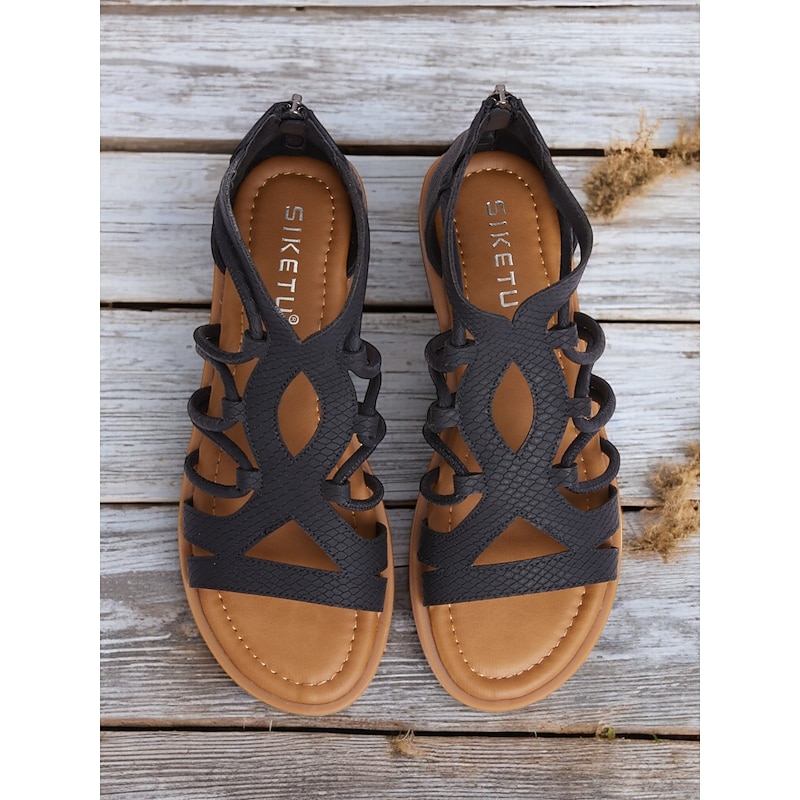 Women's Black Gladiator Sandals – Strappy Flat Summer Sandals for Casual, Beach, and Boho Chic Outfits4