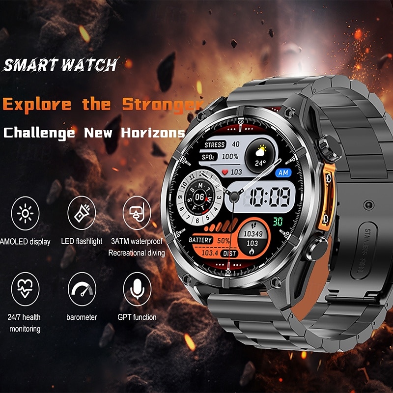 iMosi HD300 Smart Watch 1.43 inch Smartwatch Fitness Running Watch Bluetooth Pedometer Call Reminder Sleep Tracker Compatible with Android iOS Women Men Hands-Free Calls Waterproof Media Control IP68