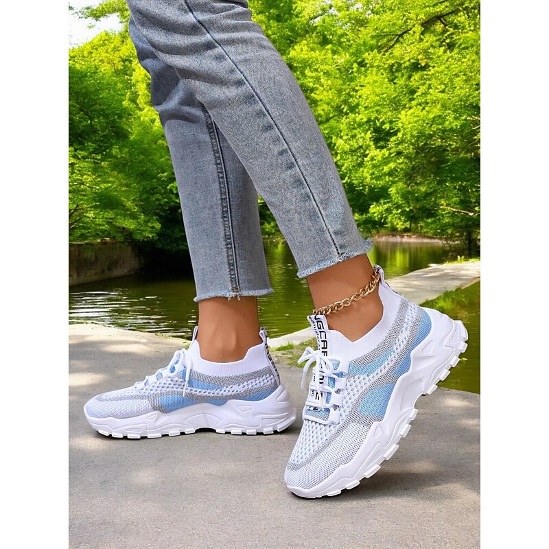 Women's Breathable Flyknit Chunky Sneakers - Lightweight Mesh Lace-Up Sports Shoes, Stylish Casual Trainers for Running & Walking2