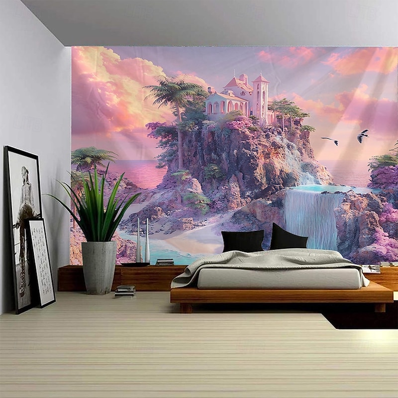 A Beautiful castle scenery Hanging Tapestry Wall Art Large Tapestry Mural Decor Photograph Backdrop Blanket Curtain Home Bedroom Living Room Decoration2