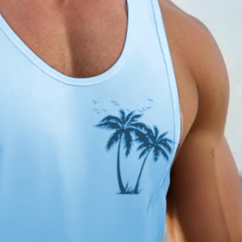 Men's Tank Top Vest Undershirt Sleeveless Shirt Sleeveless Crewneck Summer Gradient Coconut Tree Fashion Classic Comfortable Street Casual Sports Yellow Red Blue Top Tee for Men2