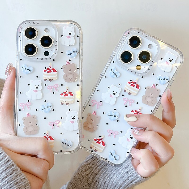 Phone Case For iPhone 16 15 14 Pro Max 16e 13 Back Cover Shockproof Cartoon TPU Acrylic