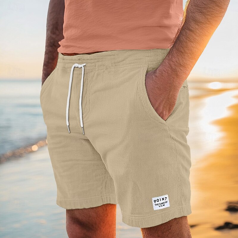 Men's Shorts Casual Shorts Corduroy Shorts Pocket Drawstring Elastic Waist Plain Comfort Soft Knee Length Outdoor Casual Daily Vacation Fashion Black Blue Micro-elastic