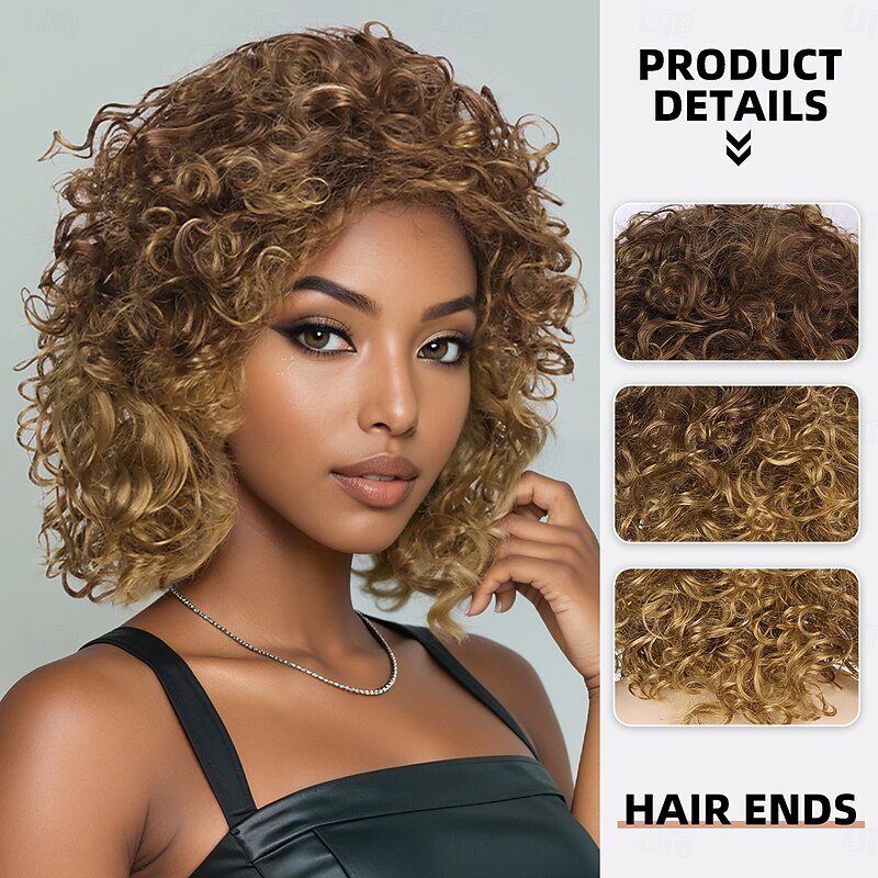 Synthetic Wig Wavy Curly Weave Asymmetrical Deep Parting Machine Made Wig 10 inch A1 Synthetic Hair Women's Classic Comfortable Color Gradient Multi-color2