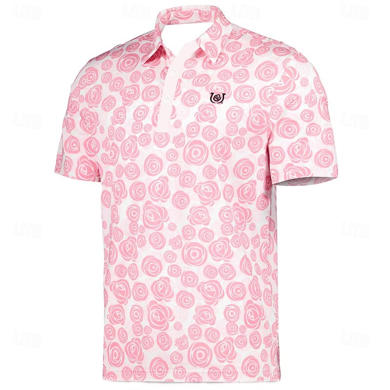 Kentucky Derby Men's Rose Polo Short Sleeve Polo Shirts Collared Shirts Business Casual Outdoor Daily Wear Festival Outfit Buttons 3D Print Summer Spring Fall Pink