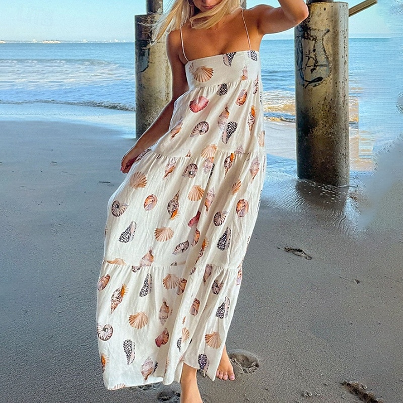 Women's Midi Dress Summer Dress Slip Dress Fashion Outdoor Holiday Going out Regular Fit Flower Sleeveless Spaghetti Strap White Summer