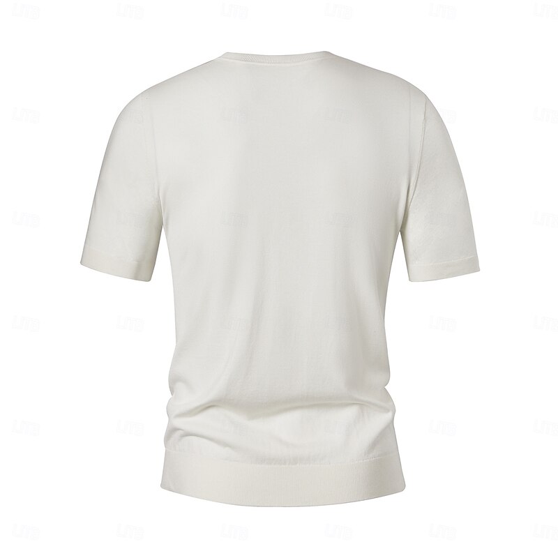 Men's Lyocell T Shirt Horizontal Vertical Stripes Crew Neck School Training Short Sleeve Side Stripe Stripe Clothing Apparel Knitwear Vacation Vintage Neutral4