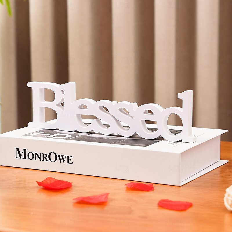White "Blessed" Letter Tabletop Decor, PVC Freestanding Letter Sign, Warm Indoor Decoration for Wedding, Valentine's Day, Anniversary, Party, and Home Table Display4