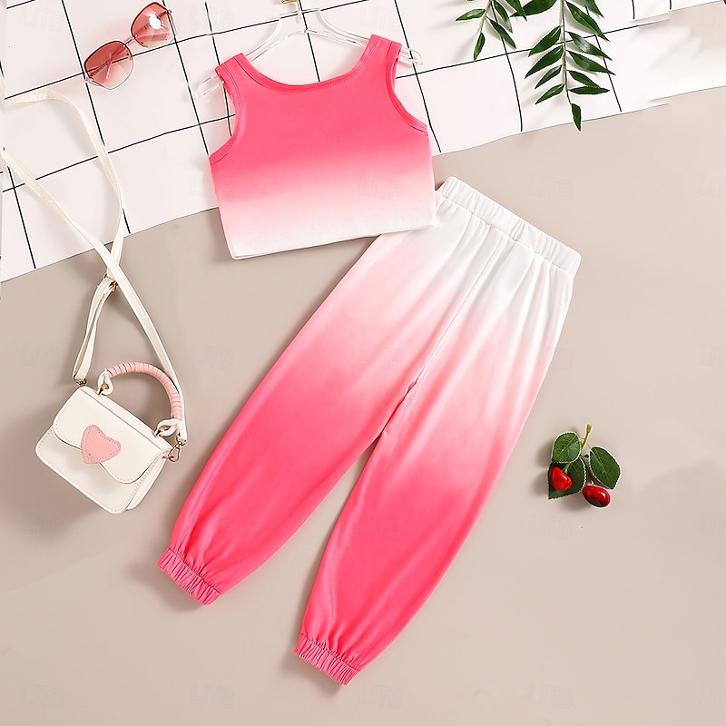 2 Pieces Toddler Girls' Cartoon Crewneck Clothing Set Set Sleeveless Fashion School 4-7 Years Summer Red2