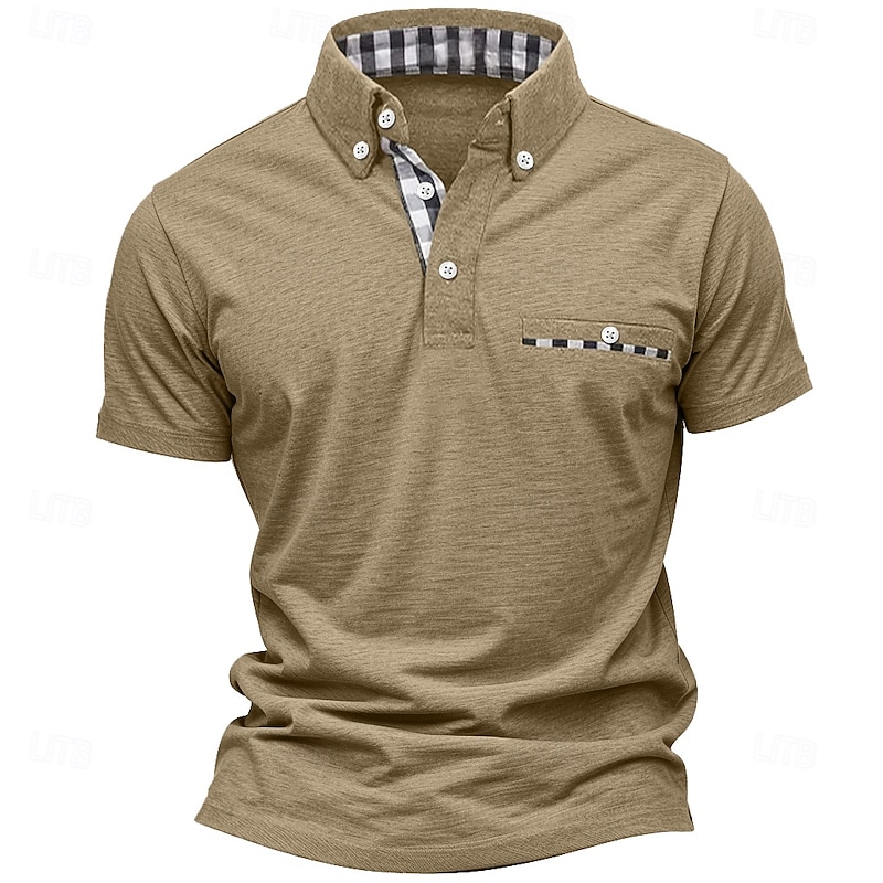 Men's Golf Shirt Golf Polos Shirts Work Casual Lapel Short Sleeve Basic Modern Color Block Check Patchwork Buttons Summer Spring Regular Fit Black Burgundy Navy Blue Blue Khaki Light Grey Golf Shirt2