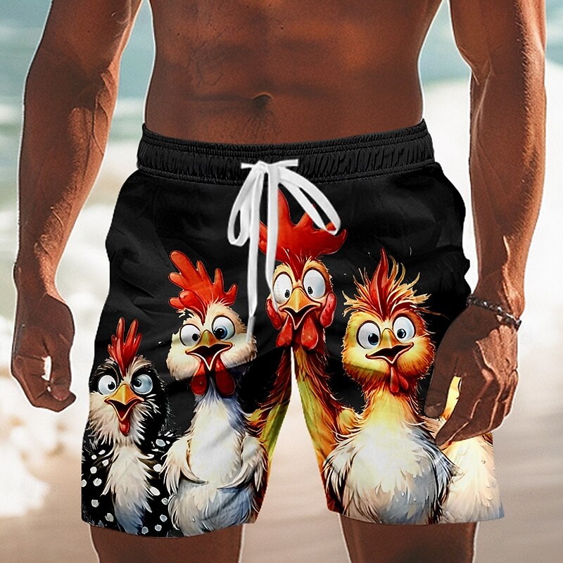 Men's Animal Chick Funny Swim Shorts Board Shorts Swimming Trunks Mid Waist Streetwear Hawaiian Vacation Drawstring Mesh Lining Elastic Waist Designer Clothing Apparel4
