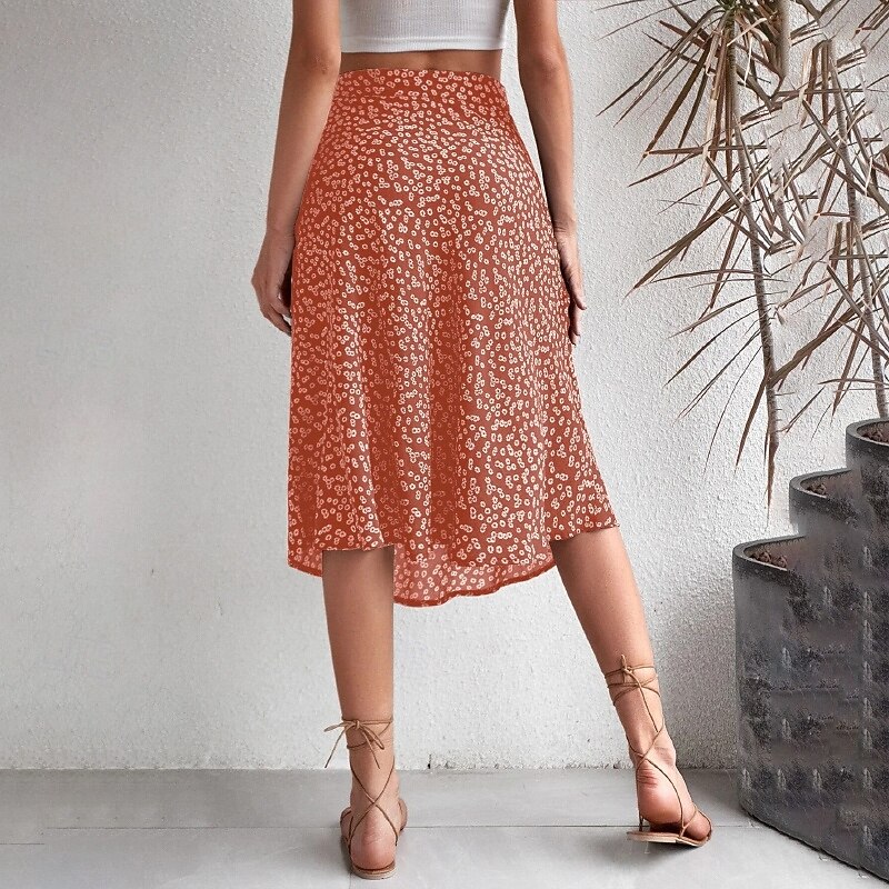 Women's Skirt A Line Casual Knee-length Mid Rise Skirts Floral Print Micro-elastic Vacation Street Black Yellow Blue Orange Summer Polyester4