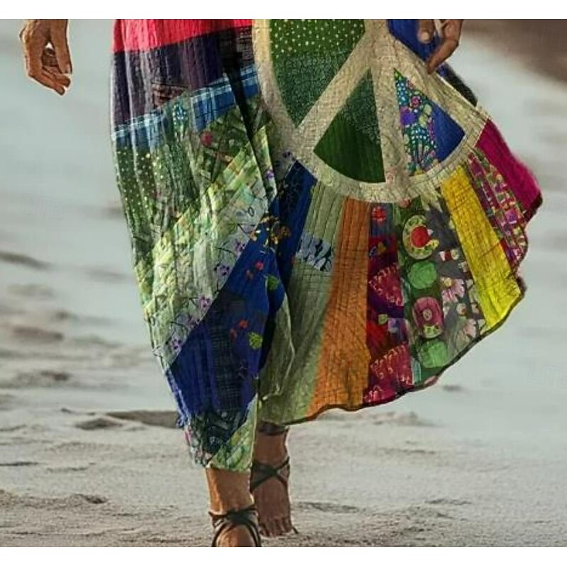 Women's Maxi Dress A Line Dress Casual Dress Sundress A Line Dress Summer Dress Bohemia Vacation Vintage Daily Regular Fit Ombre Graphic Geometric Short Sleeve V Neck Blue Purple Green Rainbow Summer3