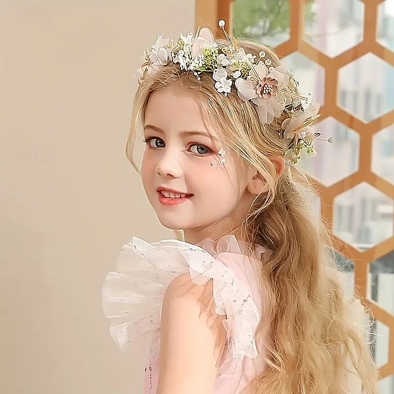 Kids Girls' Hair Accessories Flower Wreath Sweet Party Birthday Floral Green2