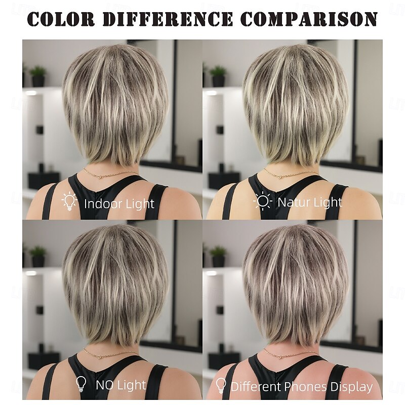 Synthetic Wig kinky Straight Natural Straight Asymmetrical Deep Parting Machine Made Wig 10 inch A1 Synthetic Hair Women's Party Classic Comfortable Silver2