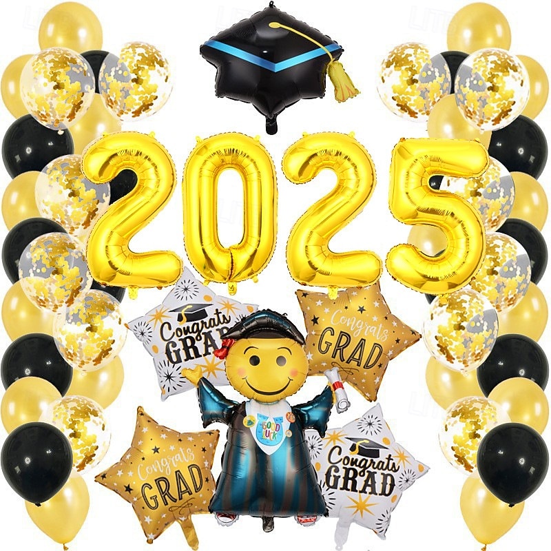 2025 Graduation Party Balloon Decoration Set, Graduation Theme Party and Ceremony Setup, Cartoon Graduation Cap Balloons, Scene Decor for Celebration
