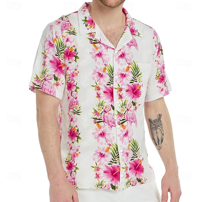 Men's Floral Print Tropical Flowers Shirt Summer Hawaiian Shirt Camp Collar Shirt Short Sleeve Hawaiian Vacation Holiday Beach Wear Summer Spring Cuban Collar 3D Print Collared Shirts Front One Pocket