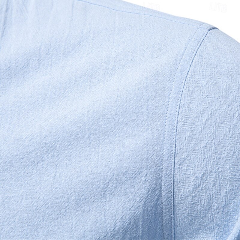 Men's Shirt Black White Navy Blue Blue Beige Long Sleeve Solid Color Standing Collar Outdoor Causal Buttons Clothing Apparel Daily Casual Daily Leisure4