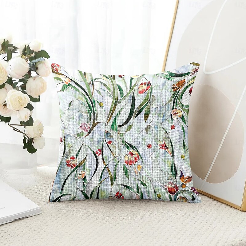Stained Glass Flower Decorative Toss Pillows Cover 1PC Soft Square Couch Cushion Case Pillowcase for Bedroom Livingroom Sofa Chair