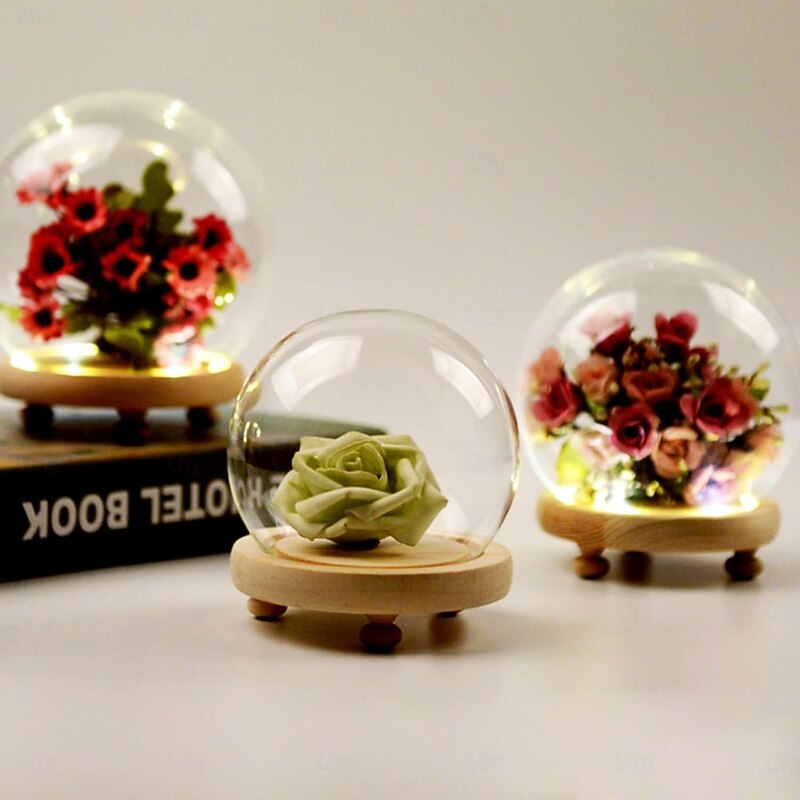 Deco Night Lights Round Glass Display Dome Cloche with Wooden Base Landscape Decorative Cover Tabletop Disp with Light for Xmas DIY Crafts Birthday Holiday Halloween Home Decoratio Craftsmanship and Style for Your Home3
