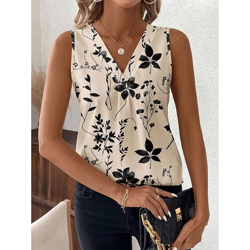 Women's Camisole Tank Top Floral Daily Modern Sleeveless V Neck Regular Tops Daily Holiday Print Khaki Summer3